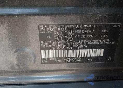 2021 Toyota Rav4 Le из США, поврежденный, VIN 2T3H1RFV2MC118948